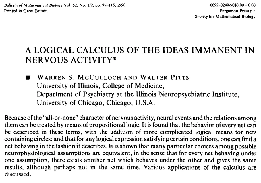 A Logical Calculus of the Ideas Immanent in Nervous Activity